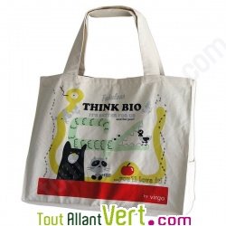 Grand sac cabas coton biologique \"Think bio\" by Virgo, 55x43 cm